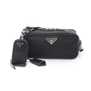 Prada Tessuto Vitello Shoulder Bag nylon Saffiano leather black